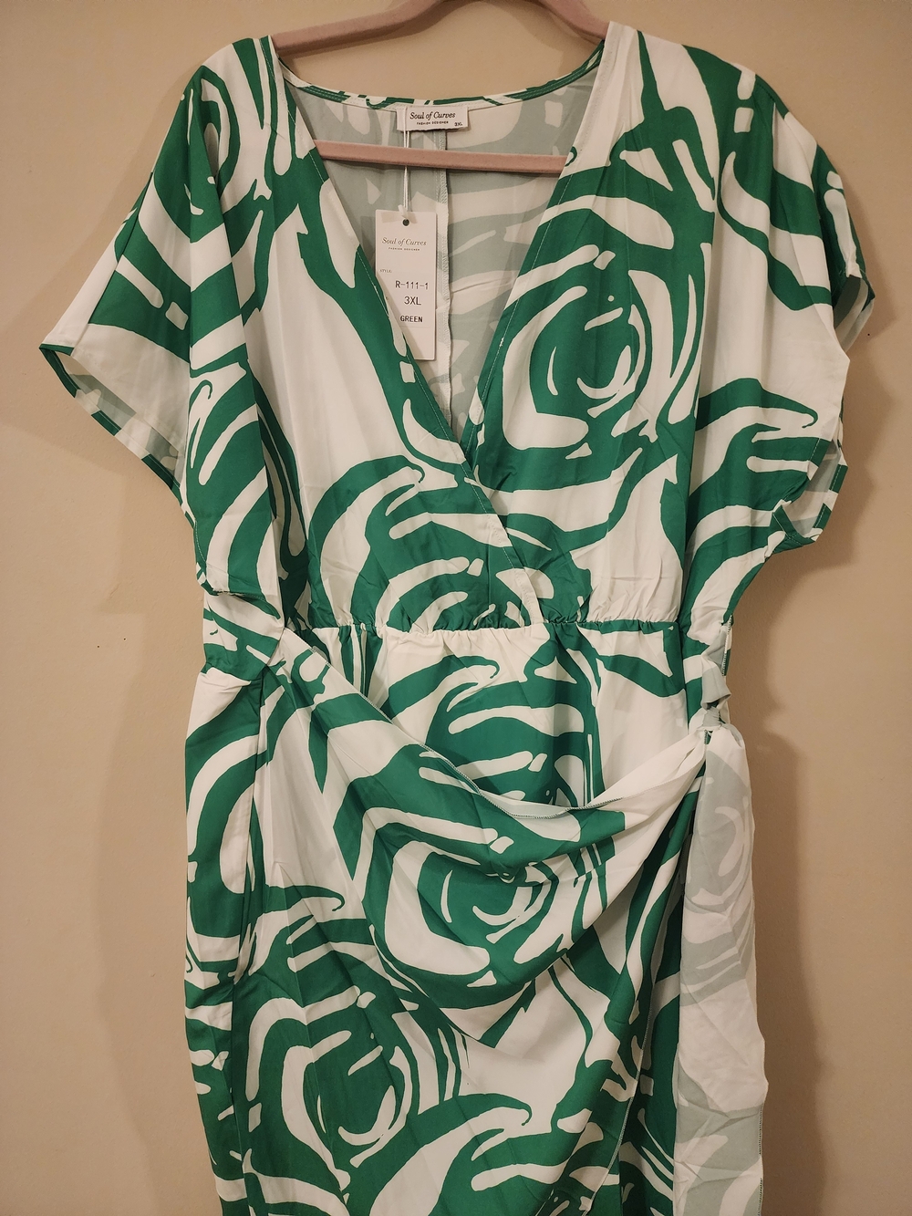Green & White Floral-Print Wrap Midi Dress